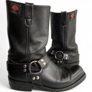 REV Black Square Toe Leather Harness Motorcycle Biker Boots Men's 10.5